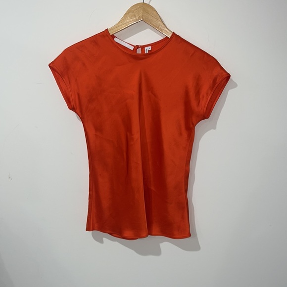 • Helmut Lang • Cap Sleeve Satin Orange Blouse Top Short Sleeve xs Womens - Picture 3 of 5